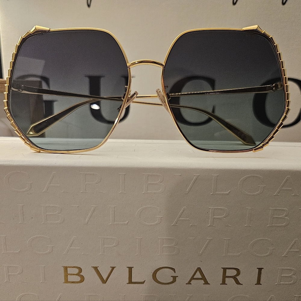 NEW Bvlgari Serpentine Gold Sunglasses w/ Teal Gradient Lens
